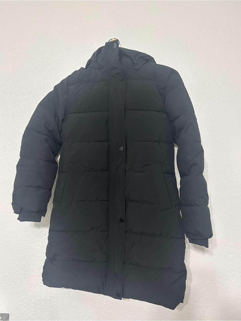 Wanted Black Long Puffer Ski Jacket with Hood